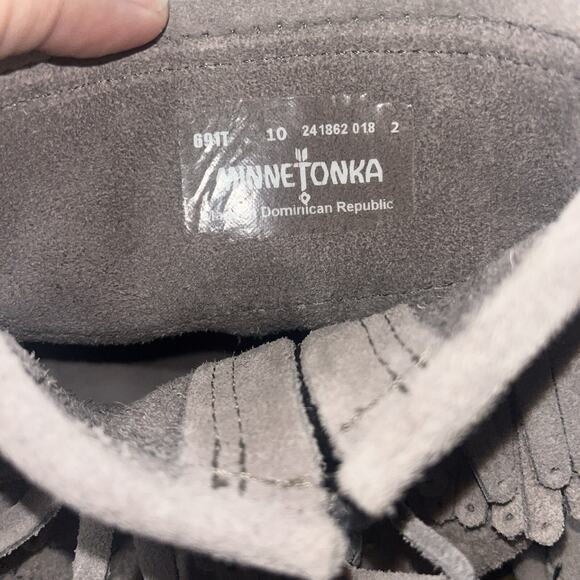 Minnetonka Ankle Boots Double Fringe Booties Gray Suede Zipper 691T Women's 10 - Picture 3 of 4